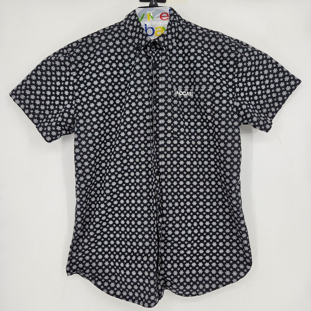 Vaccari Shirt Mens Medium Black Geometric Western Button‎ Down Short Sleeve